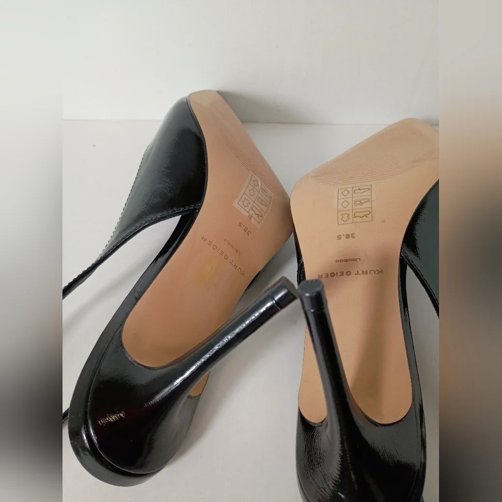 Kurt Geiger London Large Eagle Head Black Patent Leather Slingback Pumps - Picture 8 of 13